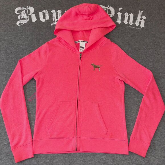 Victoria’s Secret PINK Hot Pink Sequin Bling Full Zip Hoodie Holographic - Small - Picture 2 of 13